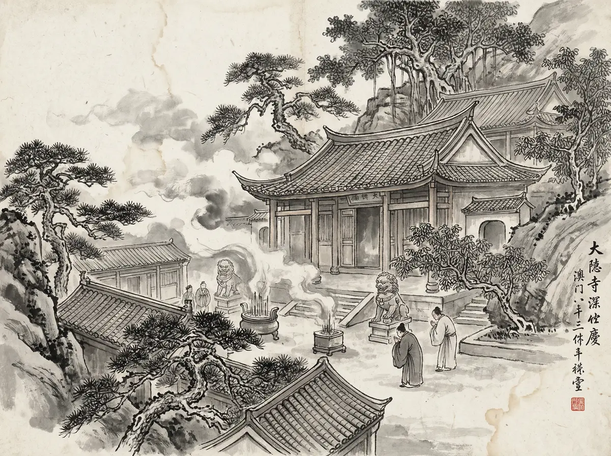 澳门六合彩推荐澳门妈阁庙水墨画风格