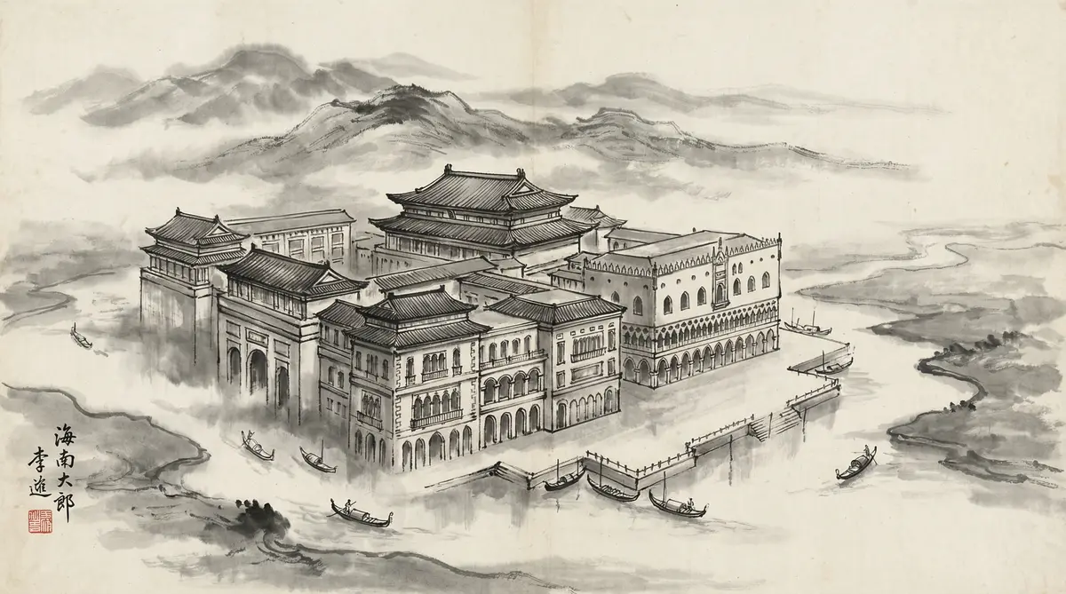 澳门六合彩金沙国际度假村水墨画全景