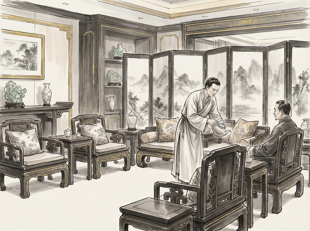 澳门六合彩VIP贵宾厅水墨画展示奢华博弈空间